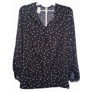 Women's Black Hearts V-Neck Long Bubble Sleeve Blouse - NWOT